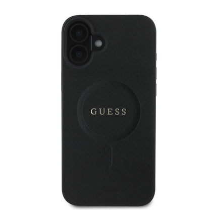 iPhone 16 Kılıf Guess Orijinal Lisanslı M-safe Şarj Özellikli Yazı Logolu Saffiano Classic Kılıf