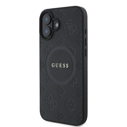 iPhone 16 Kılıf Guess Orijinal Lisanslı M-safe Şarj Özellikli Yazı Logolu Saffiano Peony Kılıf