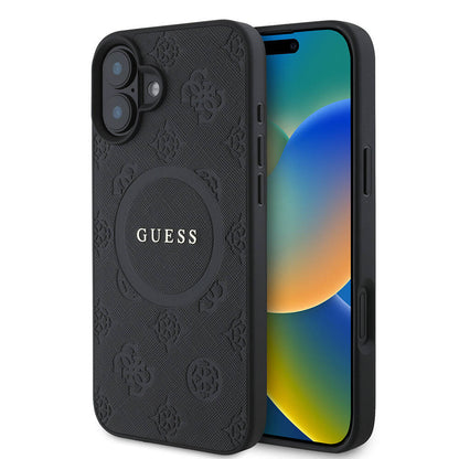 iPhone 16 Kılıf Guess Orijinal Lisanslı M-safe Şarj Özellikli Yazı Logolu Saffiano Peony Kılıf
