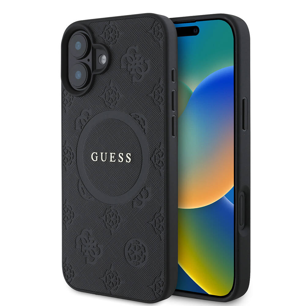 iPhone 16 Kılıf Guess Orijinal Lisanslı M-safe Şarj Özellikli Yazı Logolu Saffiano Peony Kılıf