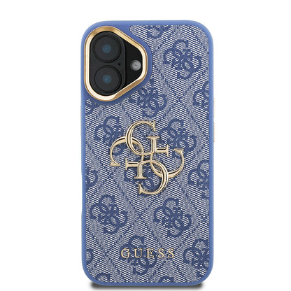 iPhone 16 Kılıf Guess Orijinal Lisanslı PU Deri 4G Desenli Metal Büyük 4G ve Yazı Logolu Kamera Standlı Kılıf