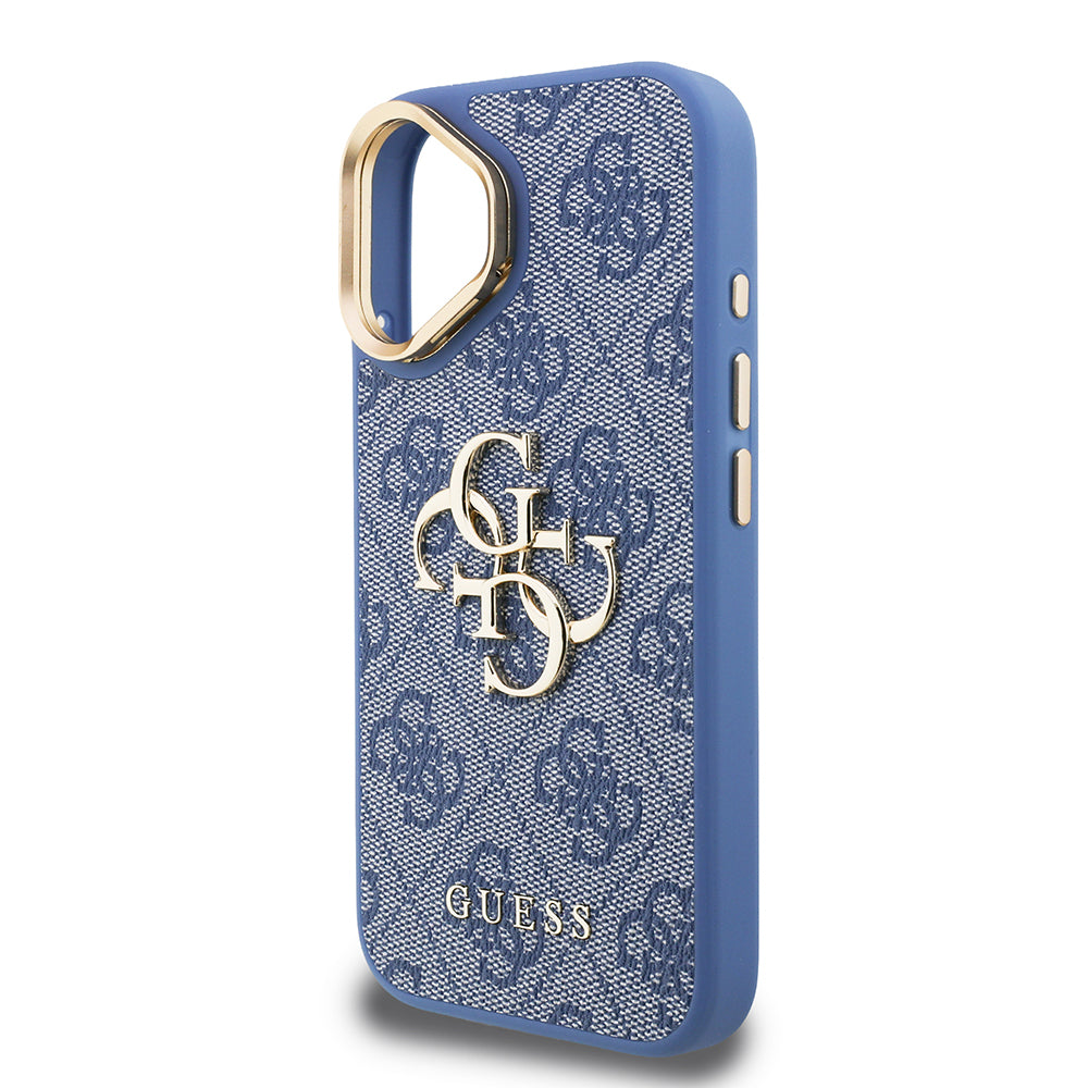 iPhone 16 Kılıf Guess Orijinal Lisanslı PU Deri 4G Desenli Metal Büyük 4G ve Yazı Logolu Kamera Standlı Kılıf