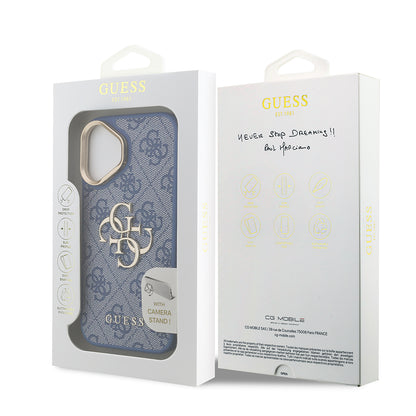 iPhone 16 Kılıf Guess Orijinal Lisanslı PU Deri 4G Desenli Metal Büyük 4G ve Yazı Logolu Kamera Standlı Kılıf