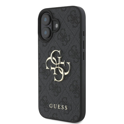 iPhone 16 Kılıf Guess Orijinal Lisanslı PU Deri 4G Desenli Metal Büyük 4G ve Yazı Logolu Kılıf