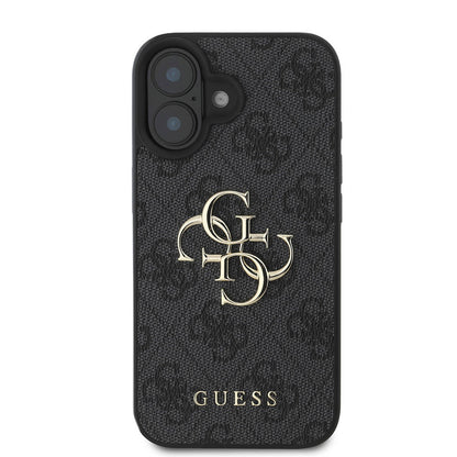 iPhone 16 Kılıf Guess Orijinal Lisanslı PU Deri 4G Desenli Metal Büyük 4G ve Yazı Logolu Kılıf