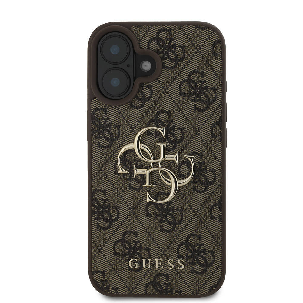 iPhone 16 Kılıf Guess Orijinal Lisanslı PU Deri 4G Desenli Metal Büyük 4G ve Yazı Logolu Kılıf