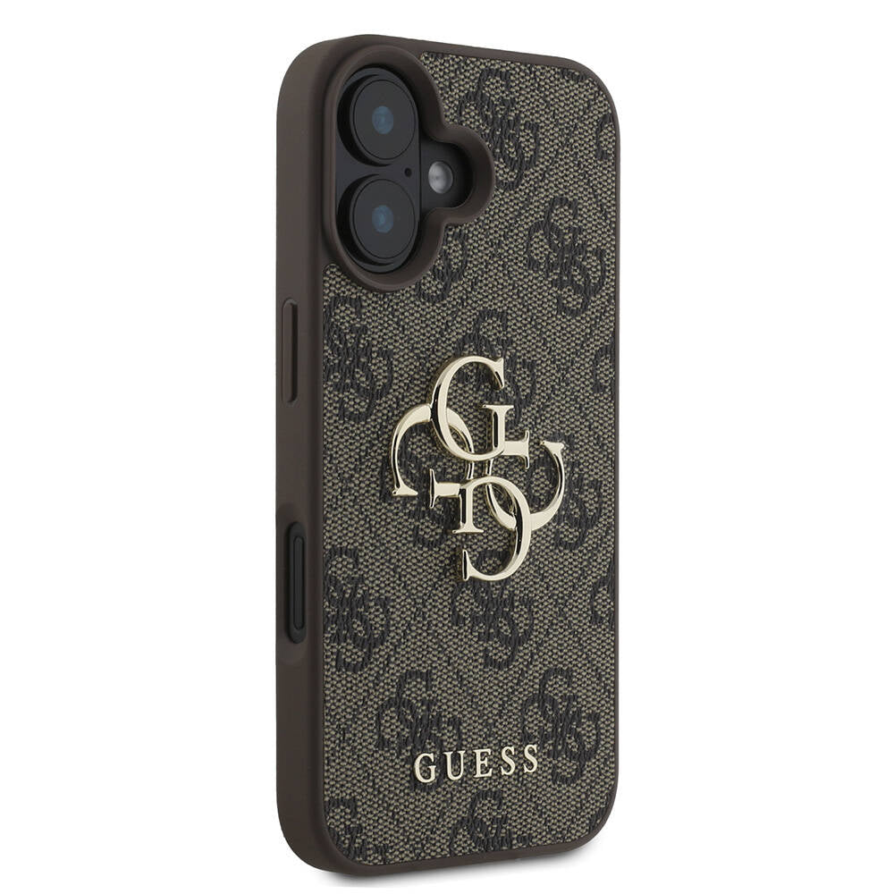 iPhone 16 Kılıf Guess Orijinal Lisanslı PU Deri 4G Desenli Metal Büyük 4G ve Yazı Logolu Kılıf