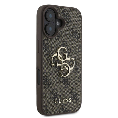 iPhone 16 Kılıf Guess Orijinal Lisanslı PU Deri 4G Desenli Metal Büyük 4G ve Yazı Logolu Kılıf