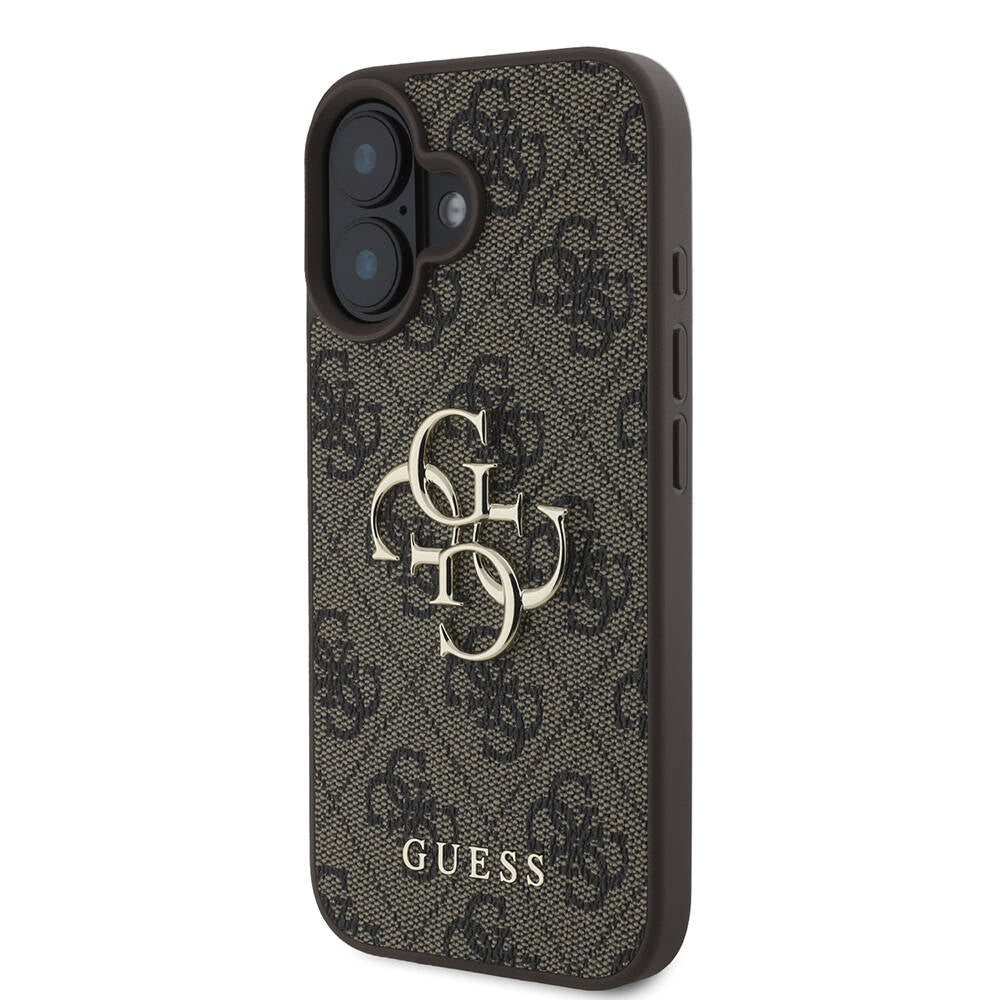 iPhone 16 Kılıf Guess Orijinal Lisanslı PU Deri 4G Desenli Metal Büyük 4G ve Yazı Logolu Kılıf