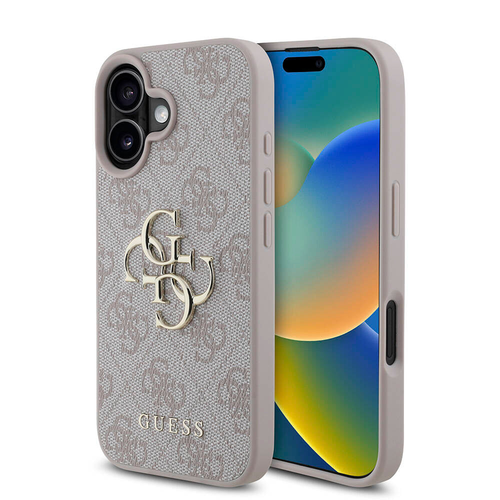 iPhone 16 Kılıf Guess Orijinal Lisanslı PU Deri 4G Desenli Metal Büyük 4G ve Yazı Logolu Kılıf