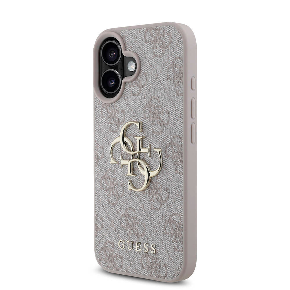 iPhone 16 Kılıf Guess Orijinal Lisanslı PU Deri 4G Desenli Metal Büyük 4G ve Yazı Logolu Kılıf