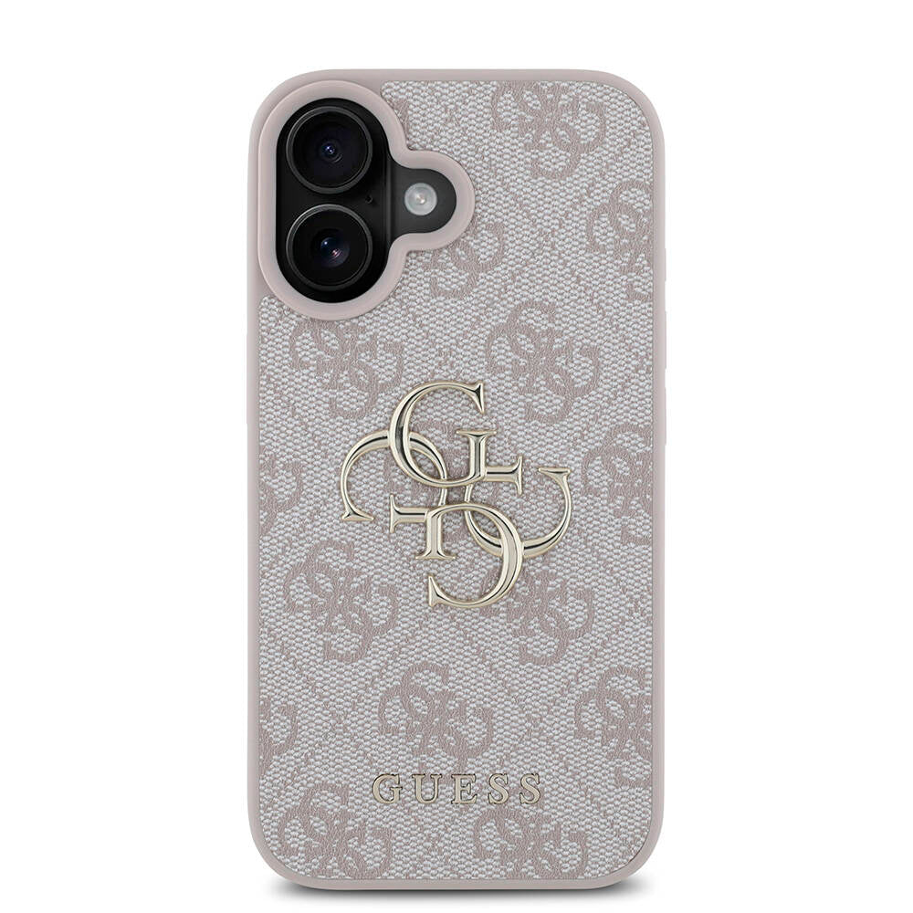 iPhone 16 Kılıf Guess Orijinal Lisanslı PU Deri 4G Desenli Metal Büyük 4G ve Yazı Logolu Kılıf