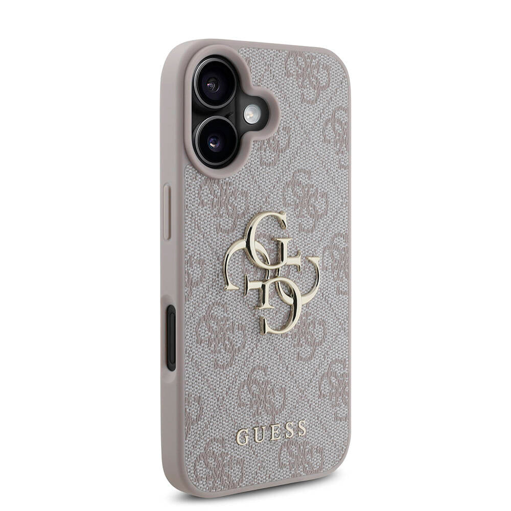 iPhone 16 Kılıf Guess Orijinal Lisanslı PU Deri 4G Desenli Metal Büyük 4G ve Yazı Logolu Kılıf