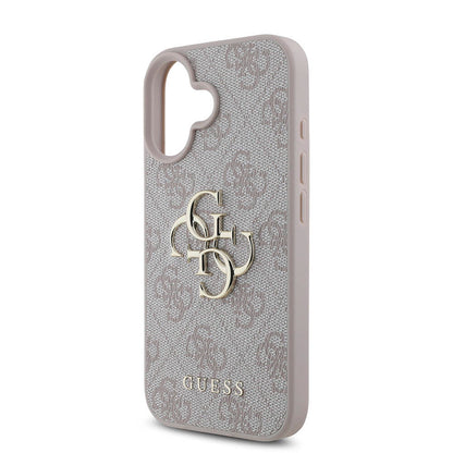 iPhone 16 Kılıf Guess Orijinal Lisanslı PU Deri 4G Desenli Metal Büyük 4G ve Yazı Logolu Kılıf