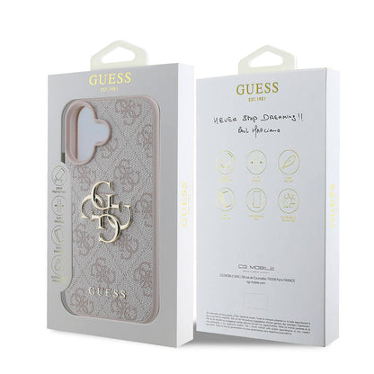 iPhone 16 Kılıf Guess Orijinal Lisanslı PU Deri 4G Desenli Metal Büyük 4G ve Yazı Logolu Kılıf