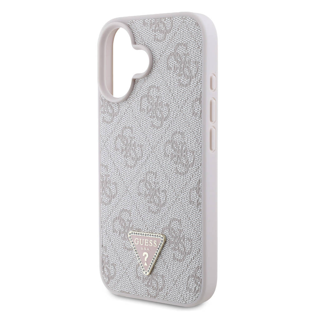 iPhone 16 Kılıf Guess Orijinal Lisanslı PU Deri Taşlı Metal Üçgen Logolu Çapraz Vücut Askılı 4G Desenli Kılıf