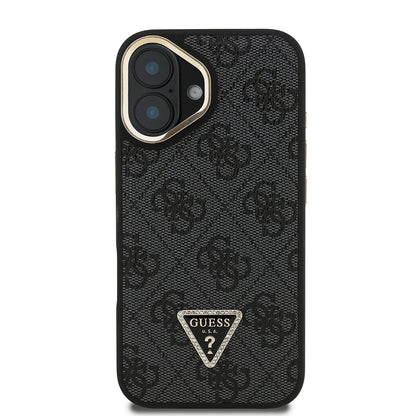 iPhone 16 Kılıf Guess Orijinal Lisanslı PU Deri Taşlı Üçgen Logo 4G Desenli Kamera Standlı Kılıf