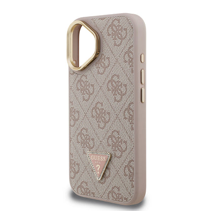 iPhone 16 Kılıf Guess Orijinal Lisanslı PU Deri Taşlı Üçgen Logo 4G Desenli Kamera Standlı Kılıf