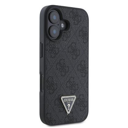 iPhone 16 Kılıf Guess Orijinal Lisanslı PU Deri Taşlı Üçgen Logo 4G Desenli Strass Kılıf
