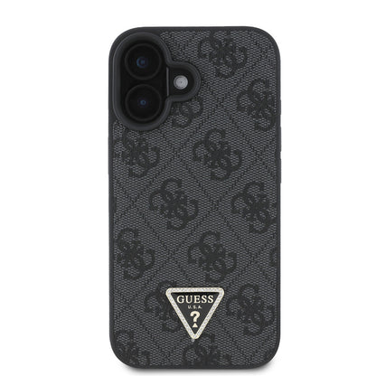 iPhone 16 Kılıf Guess Orijinal Lisanslı PU Deri Taşlı Üçgen Logo 4G Desenli Strass Kılıf