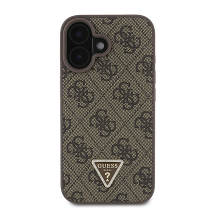 iPhone 16 Kılıf Guess Orijinal Lisanslı PU Deri Taşlı Üçgen Logo 4G Desenli Strass Kılıf
