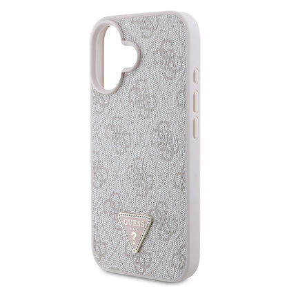 iPhone 16 Kılıf Guess Orijinal Lisanslı PU Deri Taşlı Üçgen Logo 4G Desenli Strass Kılıf