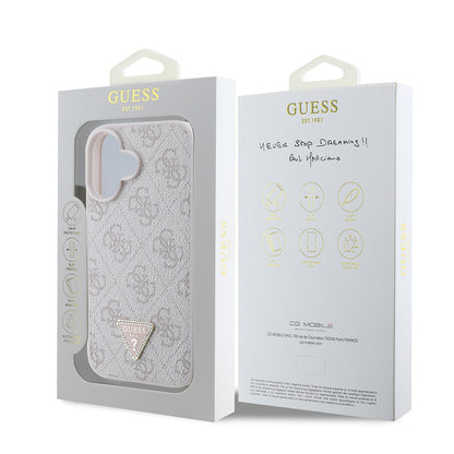 iPhone 16 Kılıf Guess Orijinal Lisanslı PU Deri Taşlı Üçgen Logo 4G Desenli Strass Kılıf