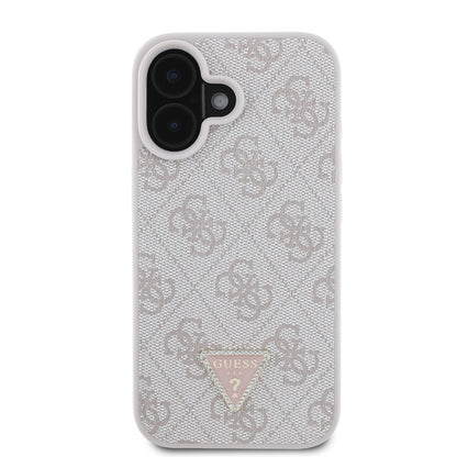 iPhone 16 Kılıf Guess Orijinal Lisanslı PU Deri Taşlı Üçgen Logo 4G Desenli Strass Kılıf