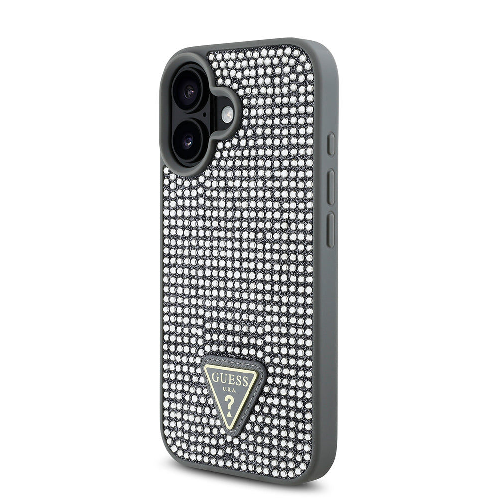 iPhone 16 Kılıf Guess Orijinal Lisanslı Taşlı Arka Yüzey Üçgen Logolu Kılıf