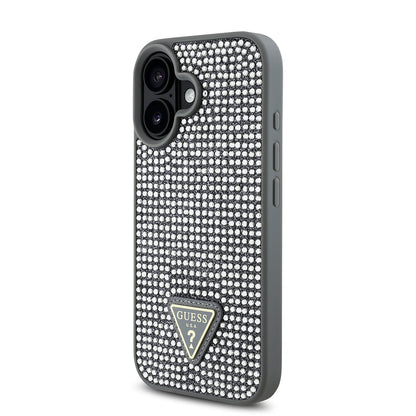 iPhone 16 Kılıf Guess Orijinal Lisanslı Taşlı Arka Yüzey Üçgen Logolu Kılıf