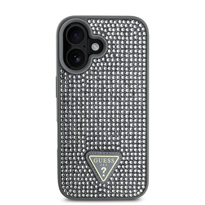 iPhone 16 Kılıf Guess Orijinal Lisanslı Taşlı Arka Yüzey Üçgen Logolu Kılıf