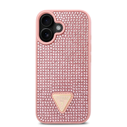 iPhone 16 Kılıf Guess Orijinal Lisanslı Taşlı Arka Yüzey Üçgen Logolu Kılıf