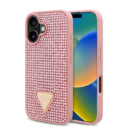 iPhone 16 Kılıf Guess Orijinal Lisanslı Taşlı Arka Yüzey Üçgen Logolu Kılıf