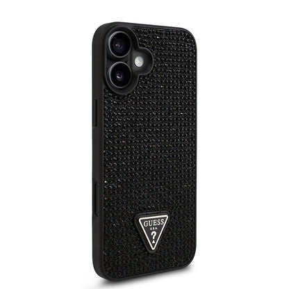 iPhone 16 Kılıf Guess Orijinal Lisanslı Taşlı Arka Yüzey Üçgen Logolu Kılıf