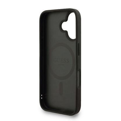 iPhone 16 Kılıf Guess orijinal Lisanslı M-safe Şarj Özellikli PU Deri Bilek Askı İpli Yazı Logolu Kılıf