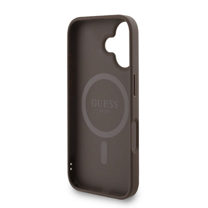 iPhone 16 Kılıf Guess orijinal Lisanslı M-safe Şarj Özellikli PU Deri Bilek Askı İpli Yazı Logolu Kılıf