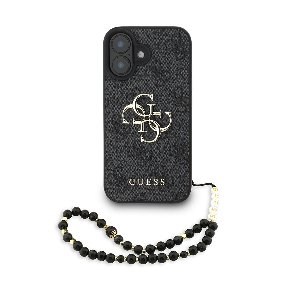iPhone 16 Kılıf Guess orijinal Lisanslı PU Deri Bilek Askı İpli Metal Büyük 4G ve Yazı Logolu Kılıf