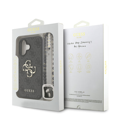 iPhone 16 Kılıf Guess orijinal Lisanslı PU Deri Bilek Askı İpli Metal Büyük 4G ve Yazı Logolu Kılıf