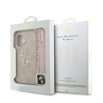 iPhone 16 Kılıf Guess orijinal Lisanslı PU Deri Bilek Askı İpli Metal Büyük 4G ve Yazı Logolu Kılıf