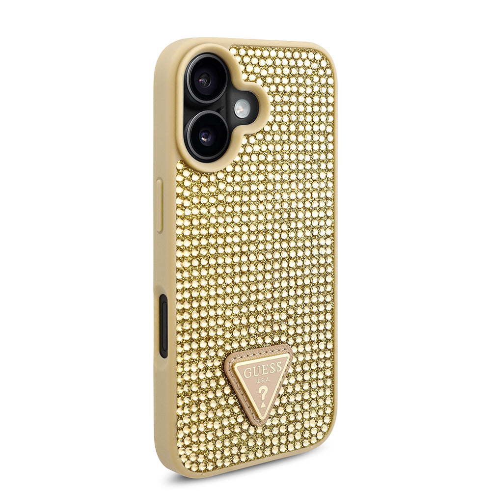 iPhone 16 Kılıf Guess orijinal Lisanslı Taşlı Arka Yüzey Üçgen Logolu Kılıf