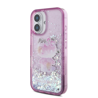 iPhone 16 Kılıf Hello Kitty Orijinal Lisanslı Sıvılı Simli 50. Yıldönümü Partisi Kılıf