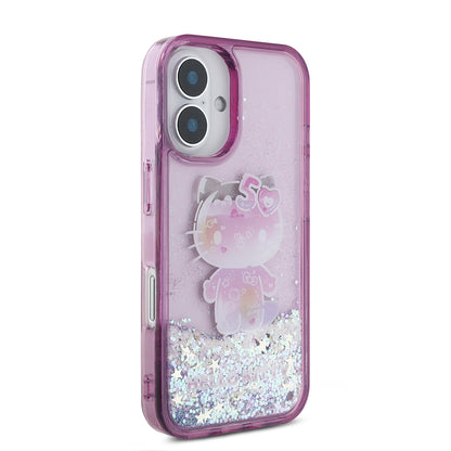 iPhone 16 Kılıf Hello Kitty Orijinal Lisanslı Sıvılı Simli 50. Yıldönümü Partisi Kılıf