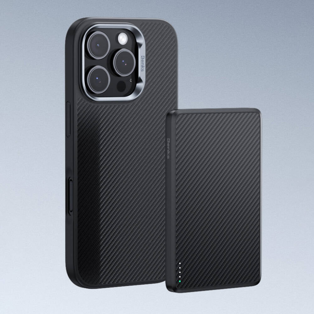 iPhone 16 Kılıf Karbon Fiber M-safe Şarj Özellikli Benks Hybrid ArmorPro 600D Kevlar Kılıf