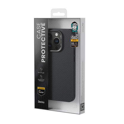 iPhone 16 Kılıf Karbon Fiber M-safe Şarj Özellikli Benks Hybrid ArmorPro 600D Kevlar Kılıf