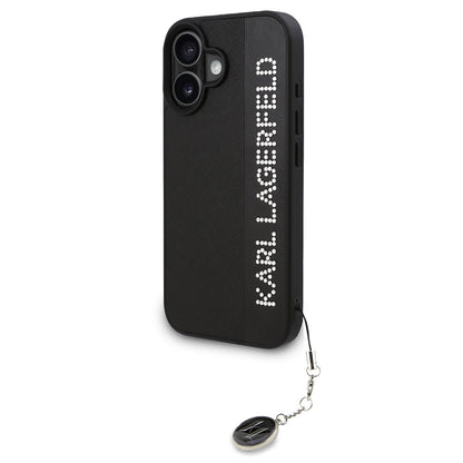 iPhone 16 Kılıf Karl Lagerfeld Orijinal Lisanslı Anahtarlıklı Taşlı KL Yazılı Saffiano Rhinestones Kılıf