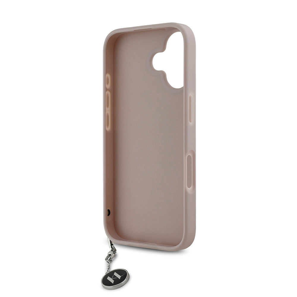 iPhone 16 Kılıf Karl Lagerfeld Orijinal Lisanslı Anahtarlıklı Taşlı KL Yazılı Saffiano Rhinestones Kılıf