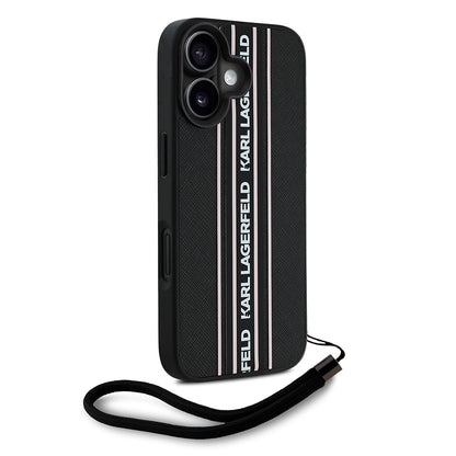 iPhone 16 Kılıf Karl Lagerfeld Orijinal Lisanslı Askılı Saffiano Athleisure Şerit Çizgili Kılıf