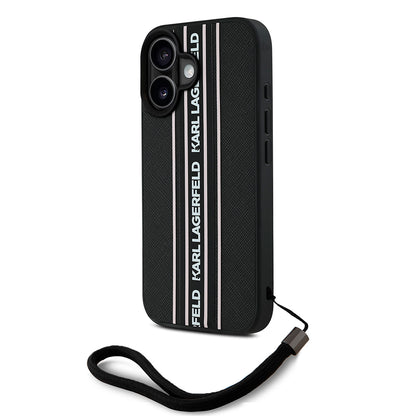 iPhone 16 Kılıf Karl Lagerfeld Orijinal Lisanslı Askılı Saffiano Athleisure Şerit Çizgili Kılıf