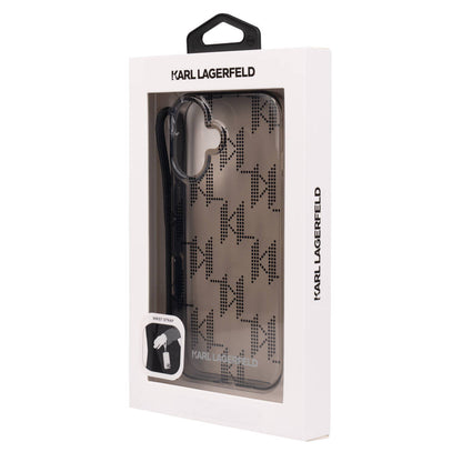 iPhone 16 Kılıf Karl Lagerfeld Orijinal Lisanslı KL Desenli Saydam Bilek Askı İpli Klasik Logolu Kılıf