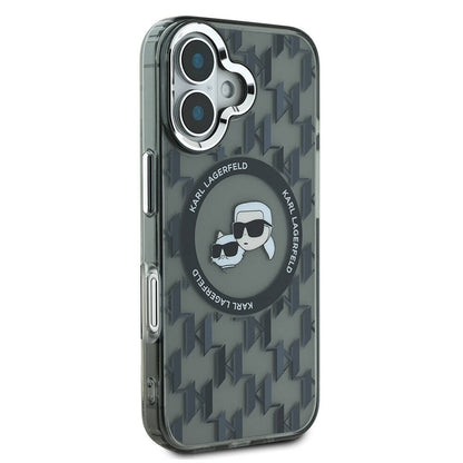 iPhone 16 Kılıf Karl Lagerfeld Orijinal Lisanslı M-safe Şarj Özellikli IML Baskılı Metal Monogram KC Heads Kılıf